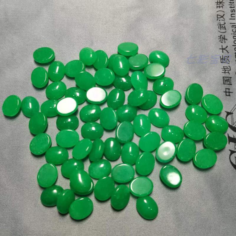 染色石英岩(俗称马来玉)b04b-4仿翡翠戒面 gic鉴定师学习标本