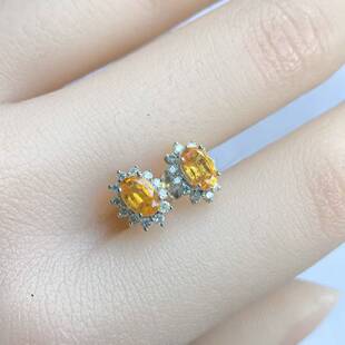 18K金镶钻石锰铝榴石芬达石耳钉 CP130209 颜色超赞 晶体干净