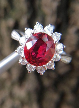 18K金镶钻莫桑比克无烧鸽血红宝石戒指 CP170003 GRS裸石证书