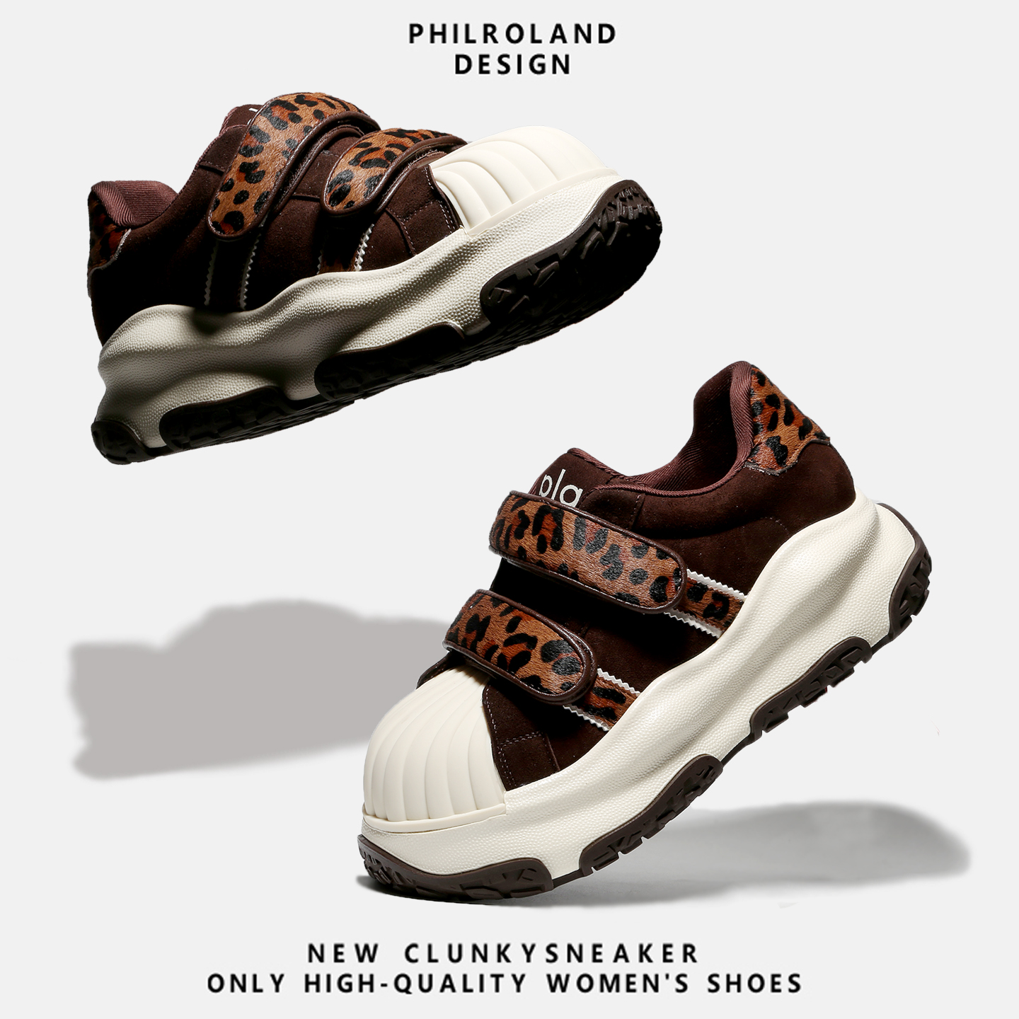 【豹力美学】豹纹魔术贴贝壳头运动休闲鞋女新款小众设计面包鞋潮