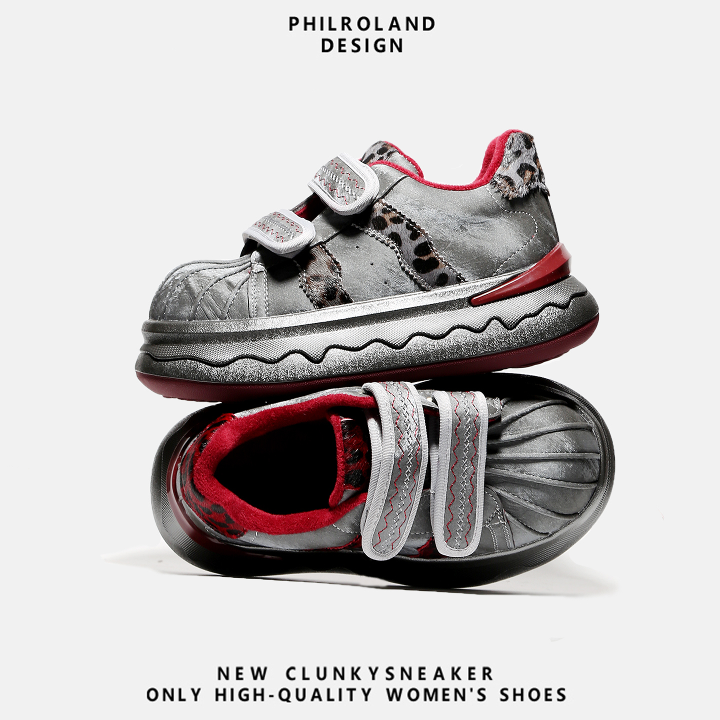 AB版鸳鸯贝壳头女面包鞋冬季新款加棉厚底豹纹魔术贴休闲运动鞋潮