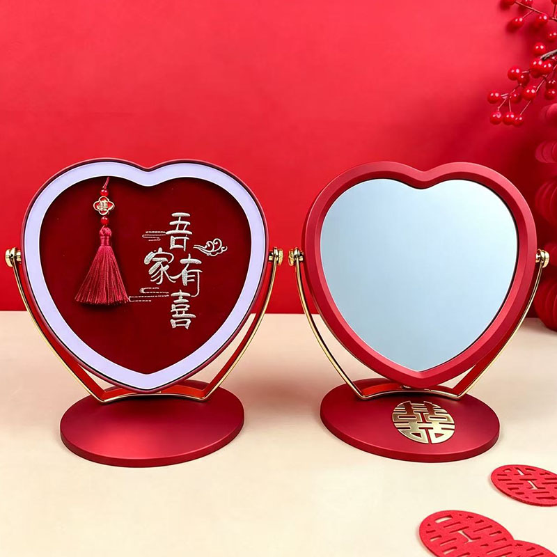 结婚红色镜子一对新娘女方陪嫁