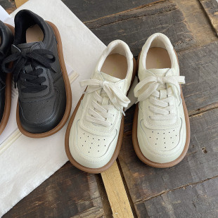 森女原宿软底单鞋 文艺圆头小皮鞋 春夏新款 踩屎感系列真皮小白鞋