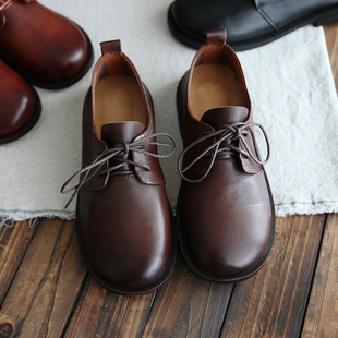 新 春季 头层牛皮小牛皮精细做工单鞋 休闲文艺森女复古浅口软底女鞋