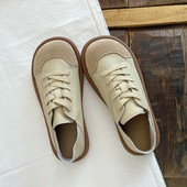 圆头可爱鞋 踩屎感真皮柔软牛皮春季 女鞋 文艺森女小白鞋 单鞋 丑萌鞋