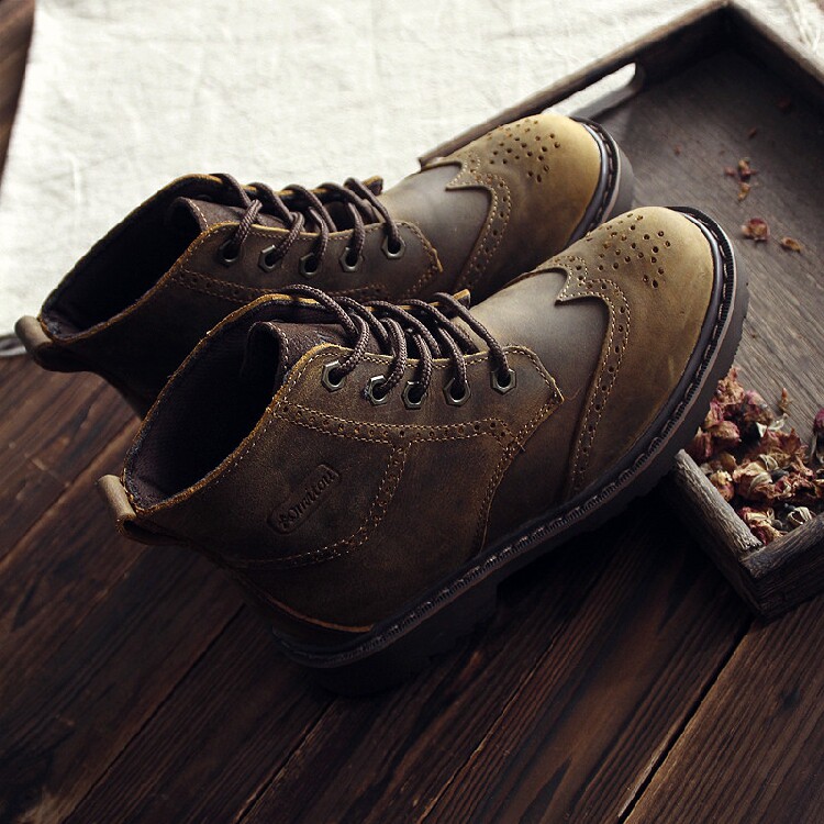 ANGELSKY318 AUTUMN AND WINTER NEW GENUINE LEATHER COWHIDE SEN LITERARY FLAT MARTIN BOOTS WOMENS SHOES BOOTS COUPLE SHOES