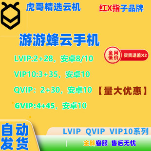 钜惠游游蜂云手机Lvip/QVIP/VIP10/GVIP激活码30天自动发货