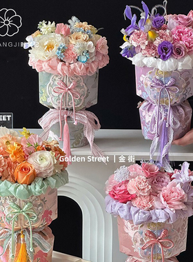 时裳记 宋锦松间鹤新中式面料鲜花花束包装布花艺花店提花diy布艺