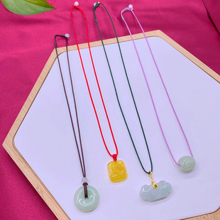 宝宝儿童金镶玉平安扣翡翠金佛吊坠挂绳高档简约细款锁骨链项链绳