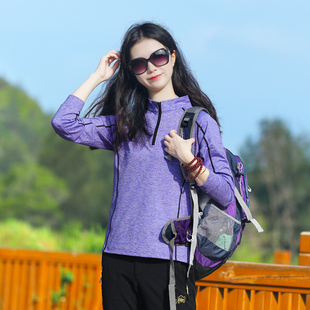 t恤衫 秋冬女新款 保暖半拉链抓绒衣速干T恤透气户外抓绒跑步打底衫