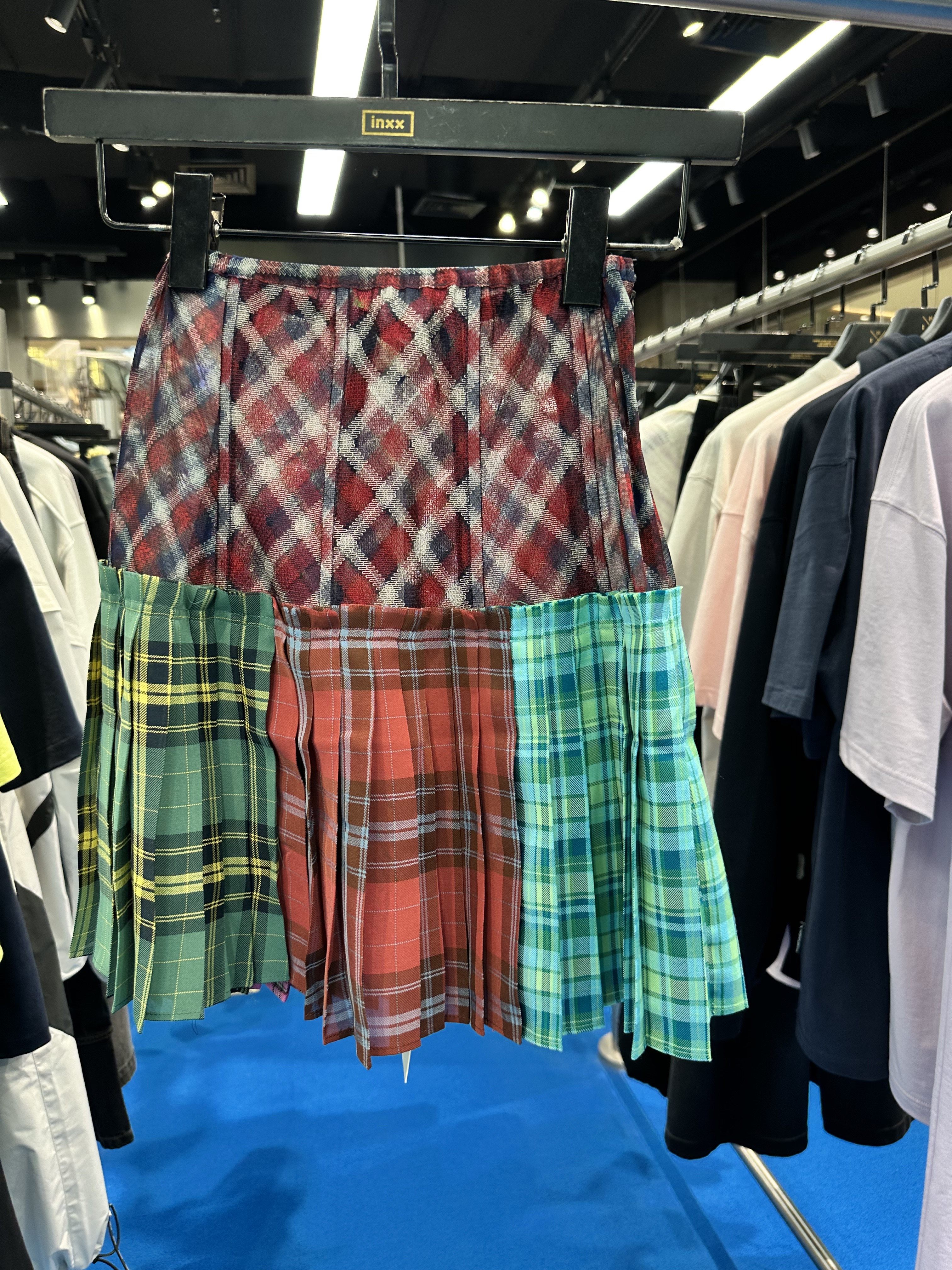 inxx买手正品andersson bell女士苏格兰拼接百褶格纹短款半身裙