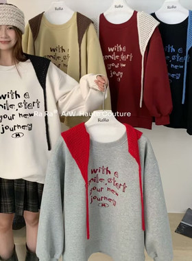 RARA STYLE2025秋冬简约英文印花宽松显瘦百搭保暖加绒休闲卫衣女