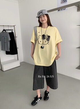 RARA STYLE2026夏季韩版卡通凯蒂猫印花时髦宽松百搭大版短袖T恤