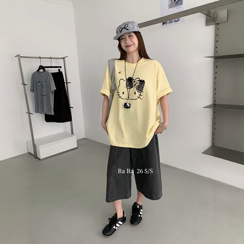 RARA STYLE2026夏季韩版卡通凯蒂猫印花时髦宽松百搭大版短袖T恤