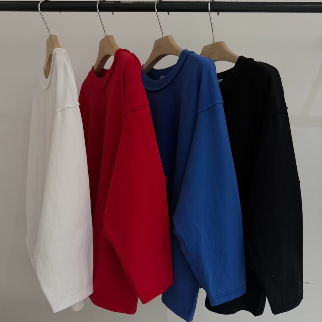 皇冠2025秋冬韩版洋气百搭ins慵懒风宽松中长款磨毛圆领长袖T恤女