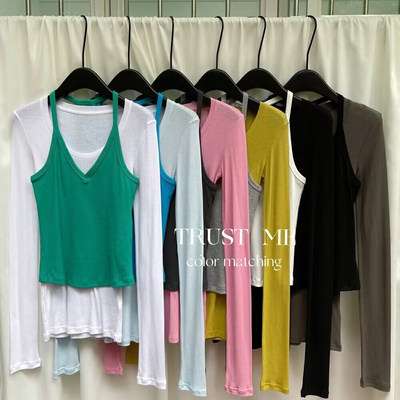 TRUST ME2025春夏韩版修身显瘦u领纯色百搭简约基础款打底长袖T恤