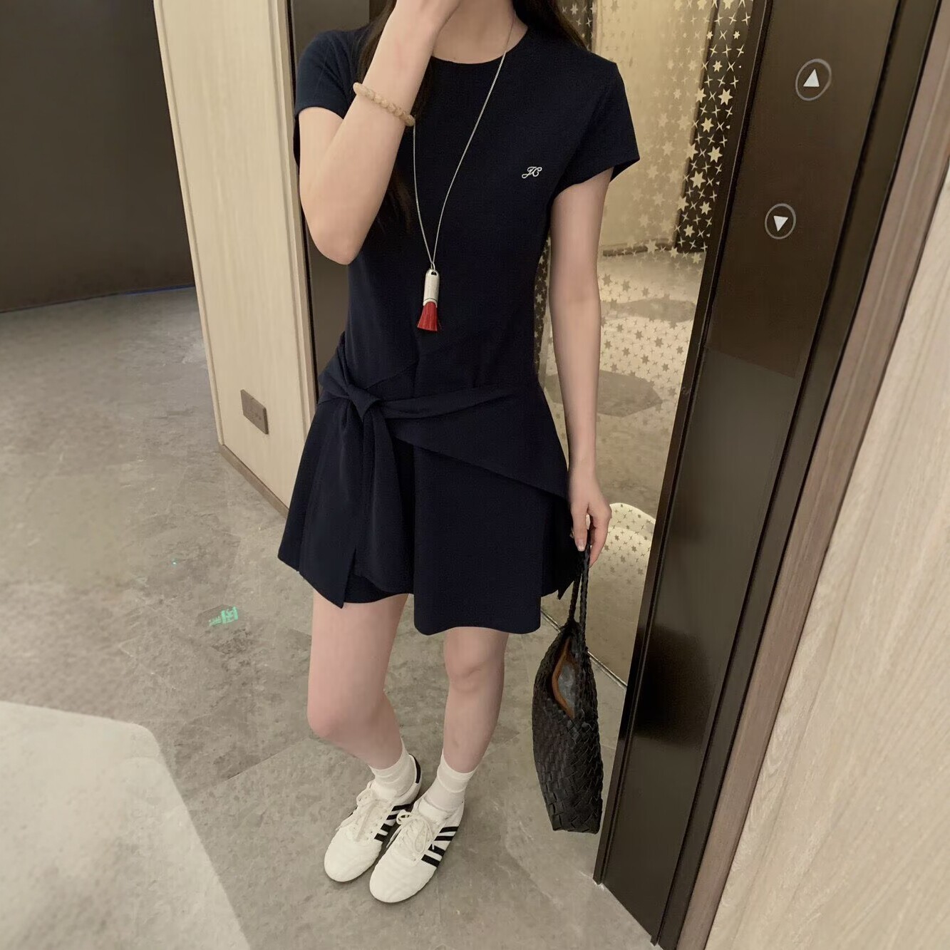 RICH PAPA2026夏季韩版刺绣小图案修身显瘦百搭翻领polo连衣裙