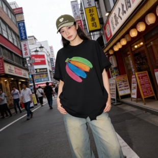 圆领短袖 彩色香蕉印花时髦百搭宽松中长款 T恤女 韩版 皇冠2026夏季