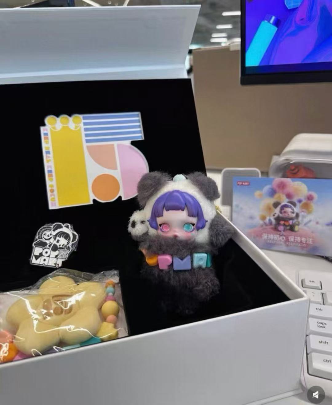 POPMART泡泡玛特十五周年员工礼盒SKULLPANDA搪胶毛绒挂件吊卡