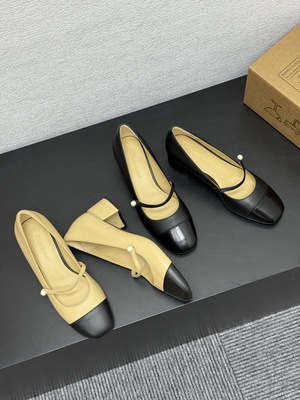 东莞高品新款拼色玛丽珍小香风中跟工作通勤单鞋时尚女鞋全皮百搭