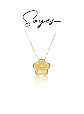 soyes/索野 坠链均925银合成锆石 金色拉丝花朵项链