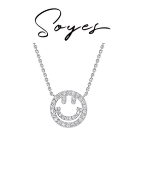 soyes/索野 坠链均925银合成锆石 爆闪满钻镂空笑脸项链情侣款