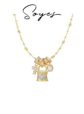 soyes/索野 合金合成锆石项链 可拆卸复古风跑环十字架金锁项链