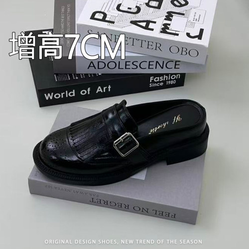 增高7CM~英伦流苏皮带扣穆勒鞋女