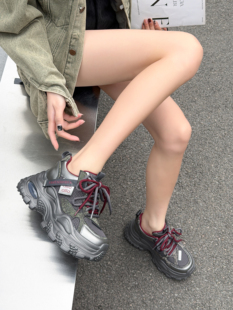 26春款厚底老爹女百搭增高休闲鞋系带圆头女鞋水钻单鞋超轻发泡底