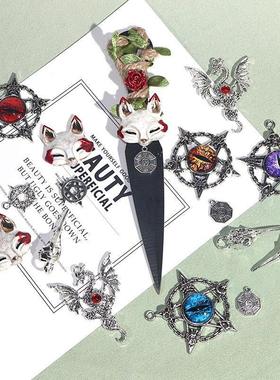 骷髅头星芒五角星仿红钻飞龙合金饰品配件diy手工苦无暗黑材料包