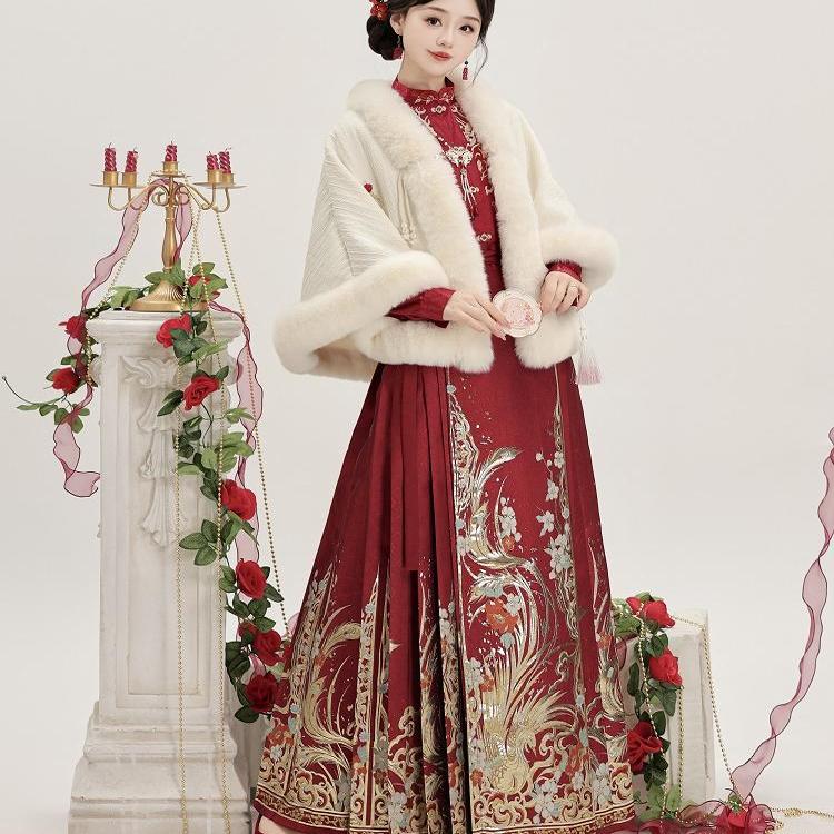 【祥瑞】重工红仿妆花马面裙【茸茸】斗篷拜年服敬酒服女秋冬国风
