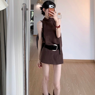 美拉德风无袖背心连衣裙女2026夏季韩系收腰显瘦优雅气质百搭短裙