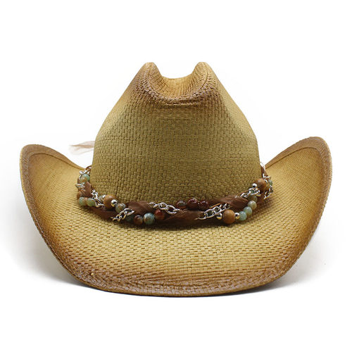 民族风春夏男女翘边三分草编喷漆牛仔草帽度假沙滩防晒Straw hat