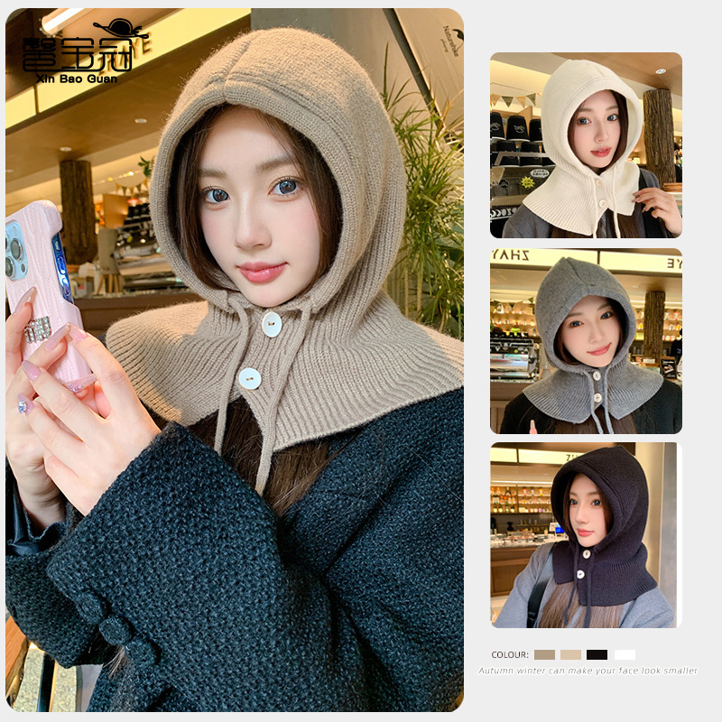 8422冬季韩版巴拉克拉法帽子女保暖护颈一体针织帽护耳套头