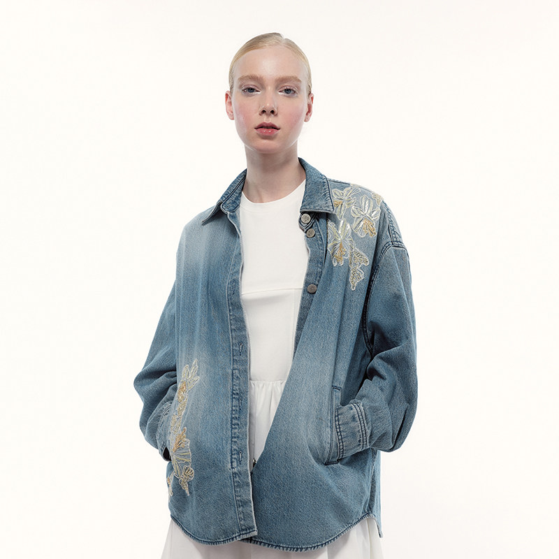 Eachway重工刺绣牛仔衬衫外套