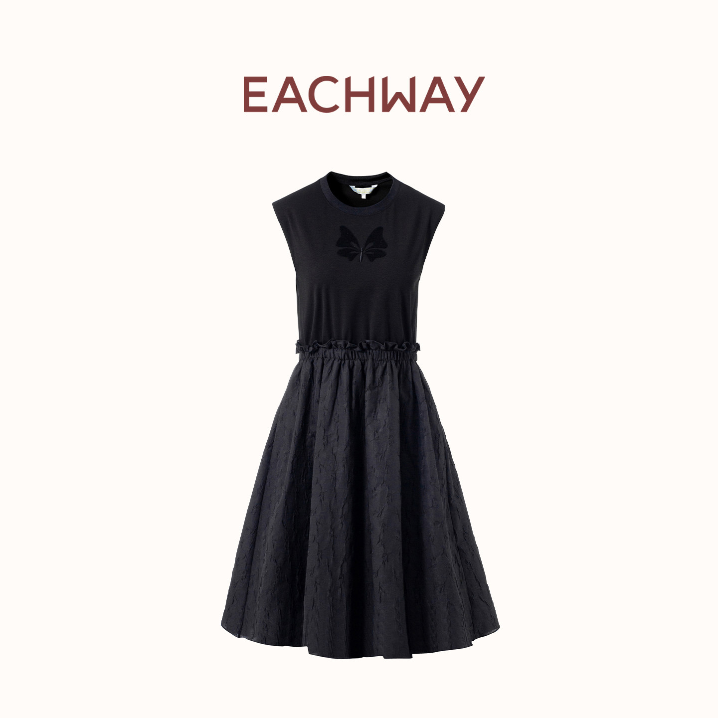 艺之卉无袖拼接小黑裙连衣裙