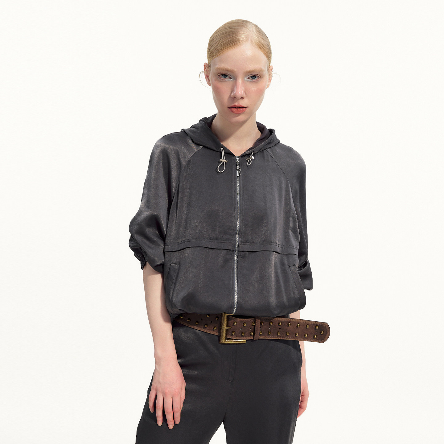 艺之卉光泽感连帽卫衣外套