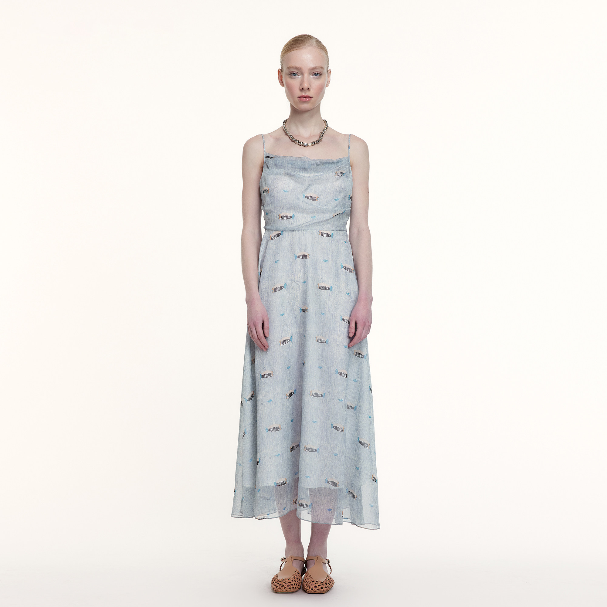 艺之卉海汀蓝印花吊带裙连衣裙