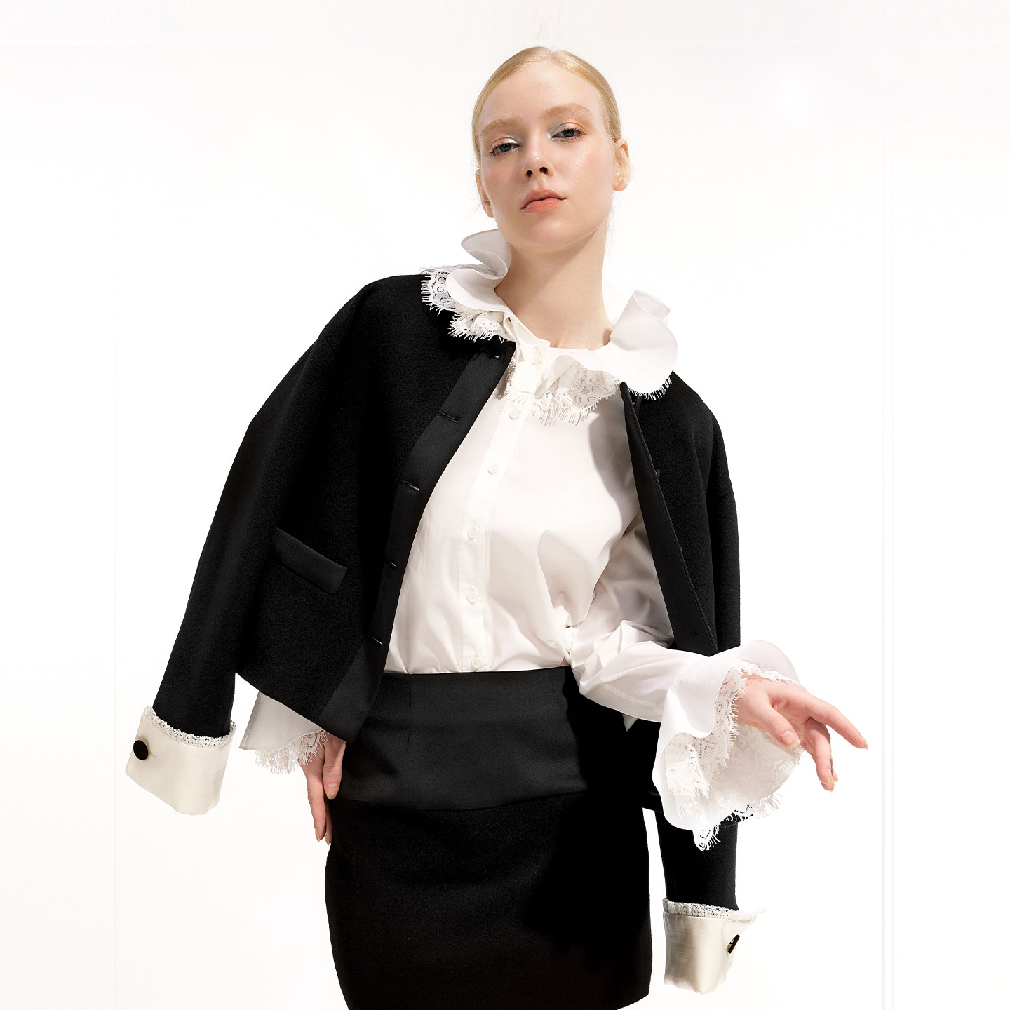 艺之卉复古甜心miu系短外套时尚拼接羊毛大衣2025冬新款