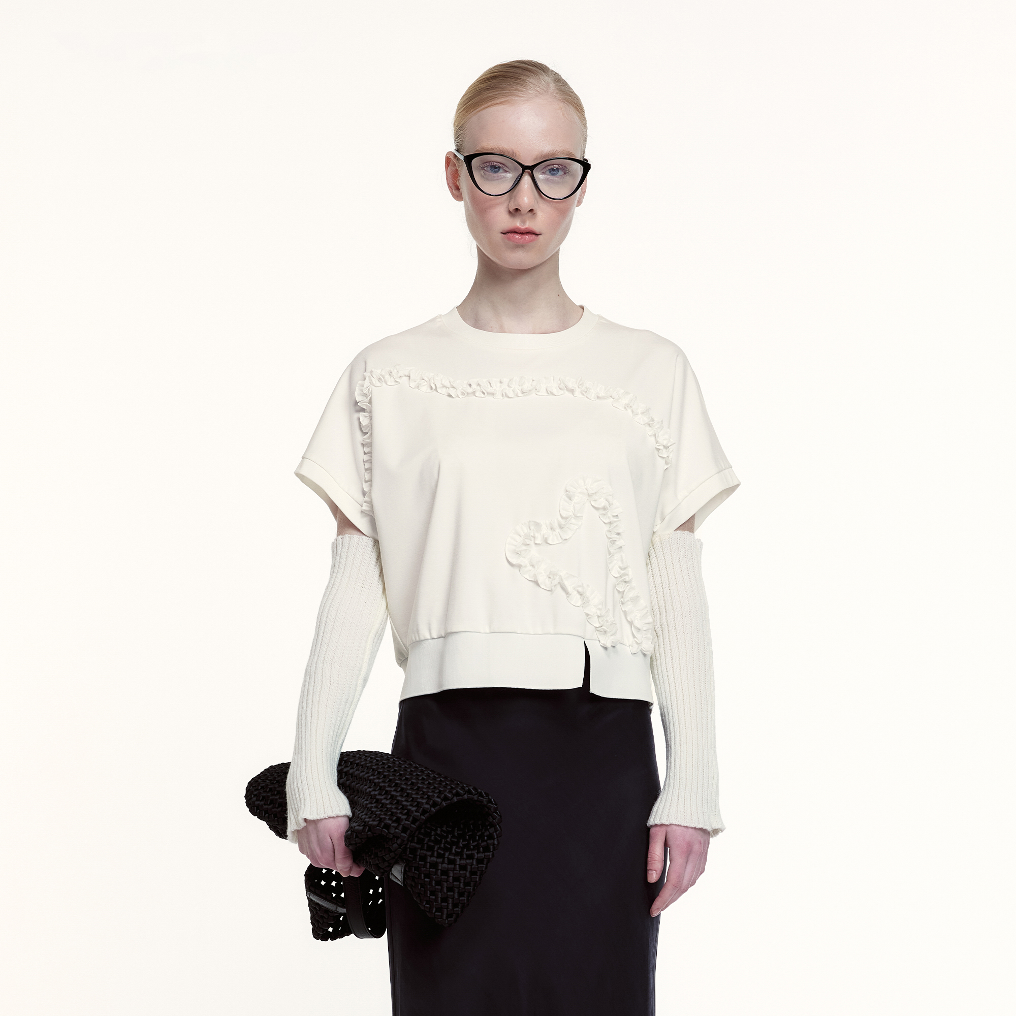 艺之卉白色学院风立体花T恤