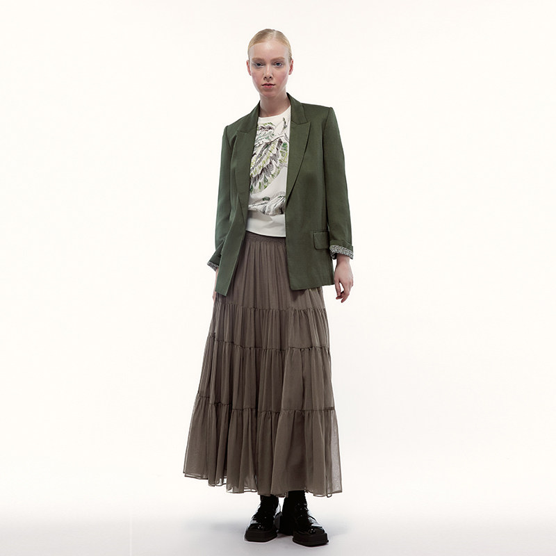 Eachway真丝网纱长款半身裙