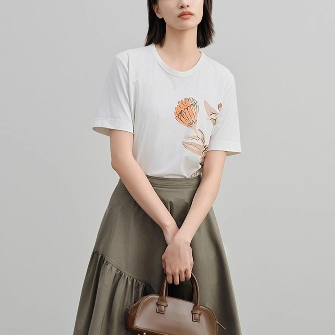 艺之卉水墨印花原创设计短袖T恤