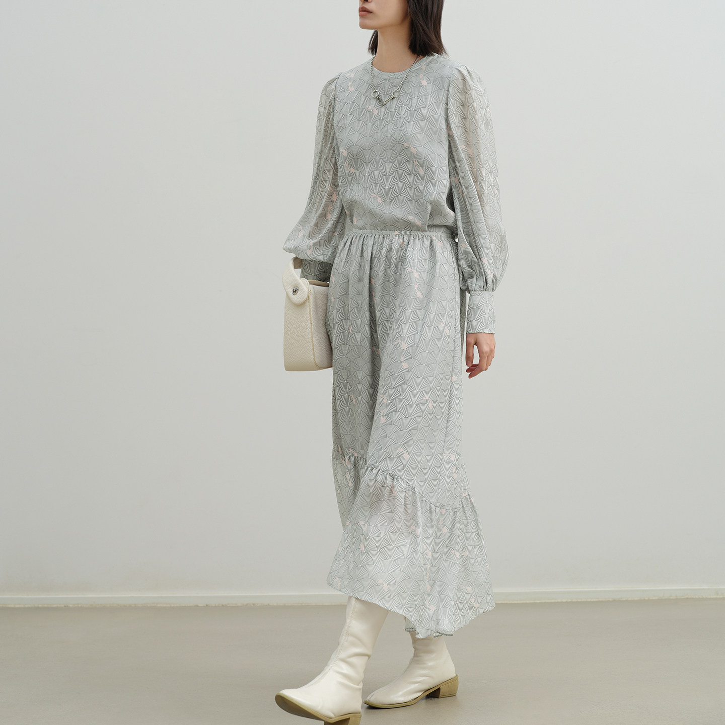 Eachway艺之卉中式印花半裙长裙