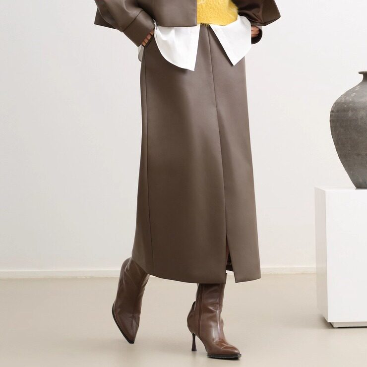 芝之卉优雅静奢风中长半身裙皮裙