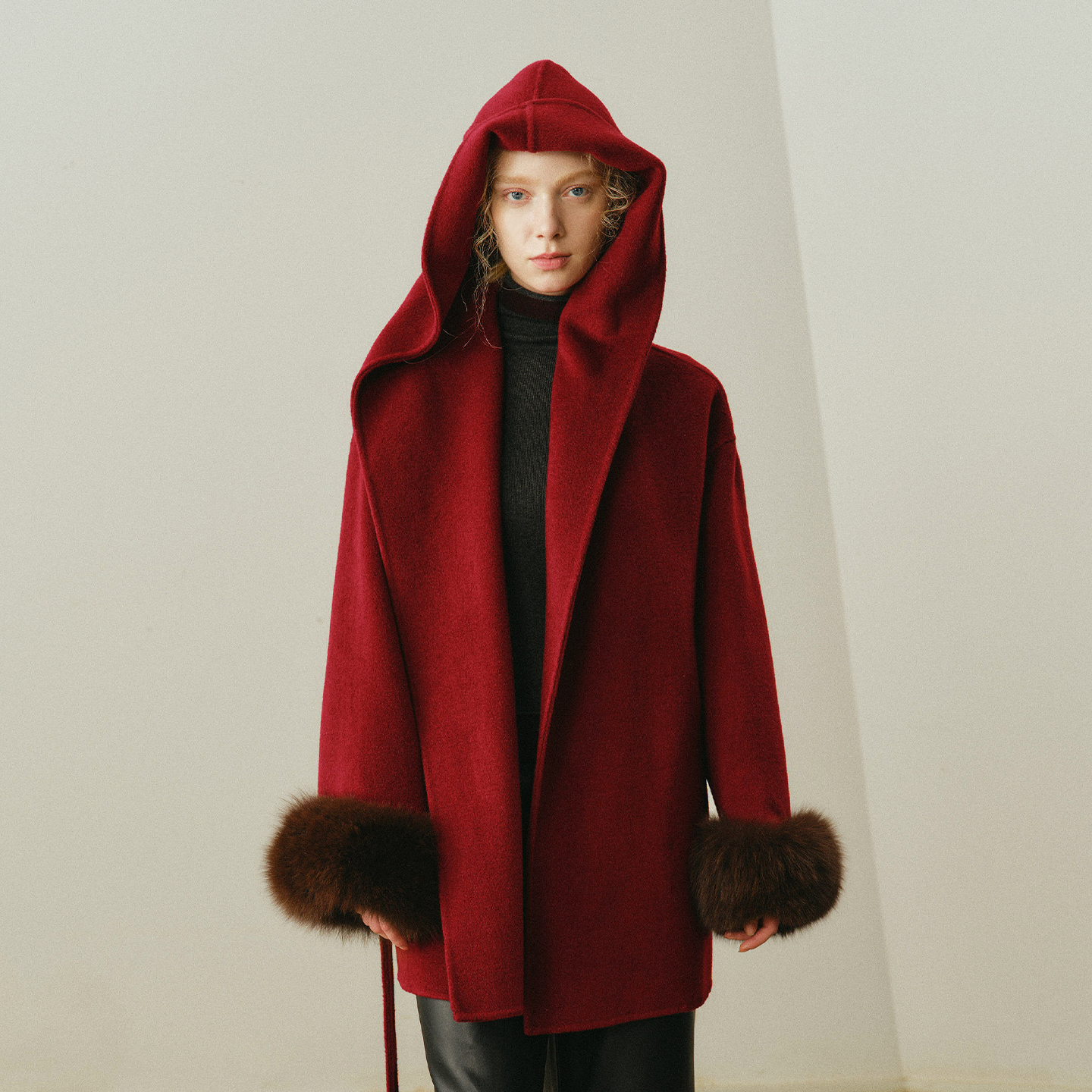 艺之卉绵羊毛羊绒双面呢大衣保暖狐狸毛保暖外套2025冬新款