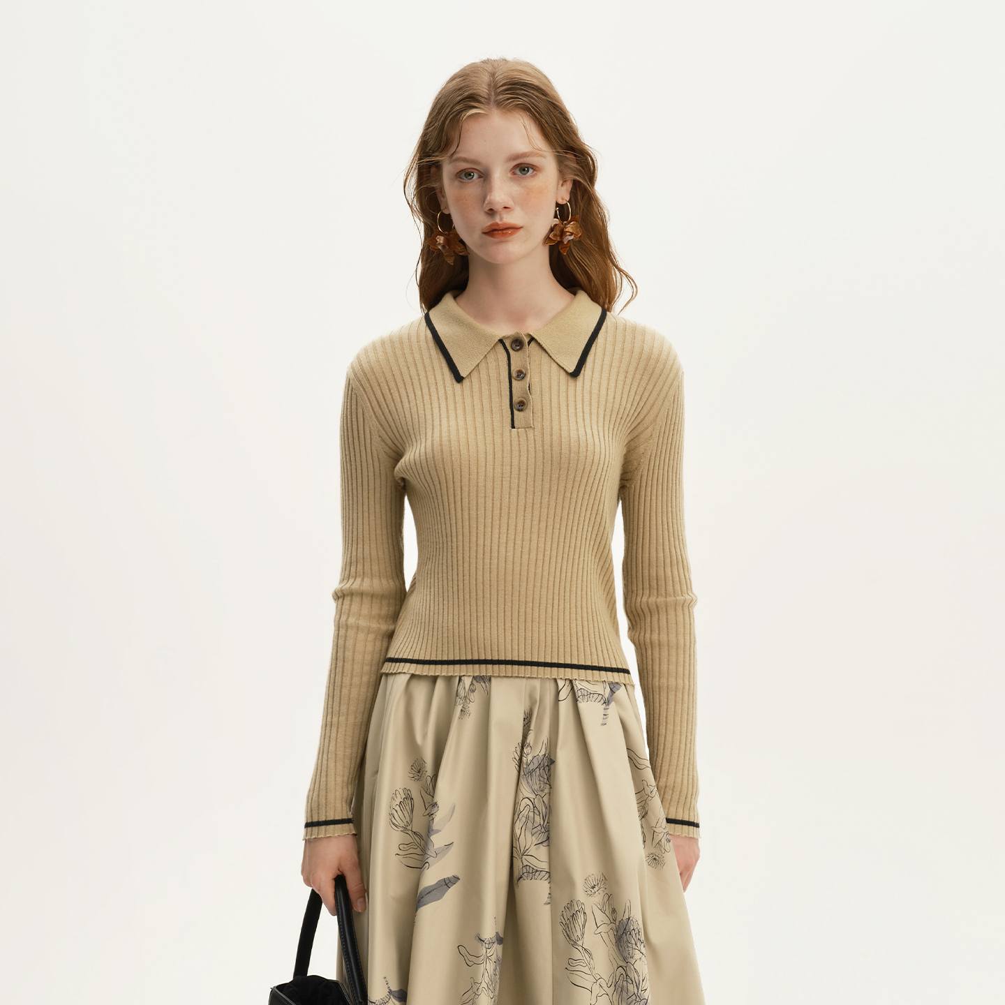 艺之卉温柔奶咖miu系学院风翻领针织衫套头毛衣2025秋新款