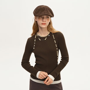 时尚 艺之卉2025秋新款 T恤女 长袖 假两件亲肤百搭单品 焦糖色修身