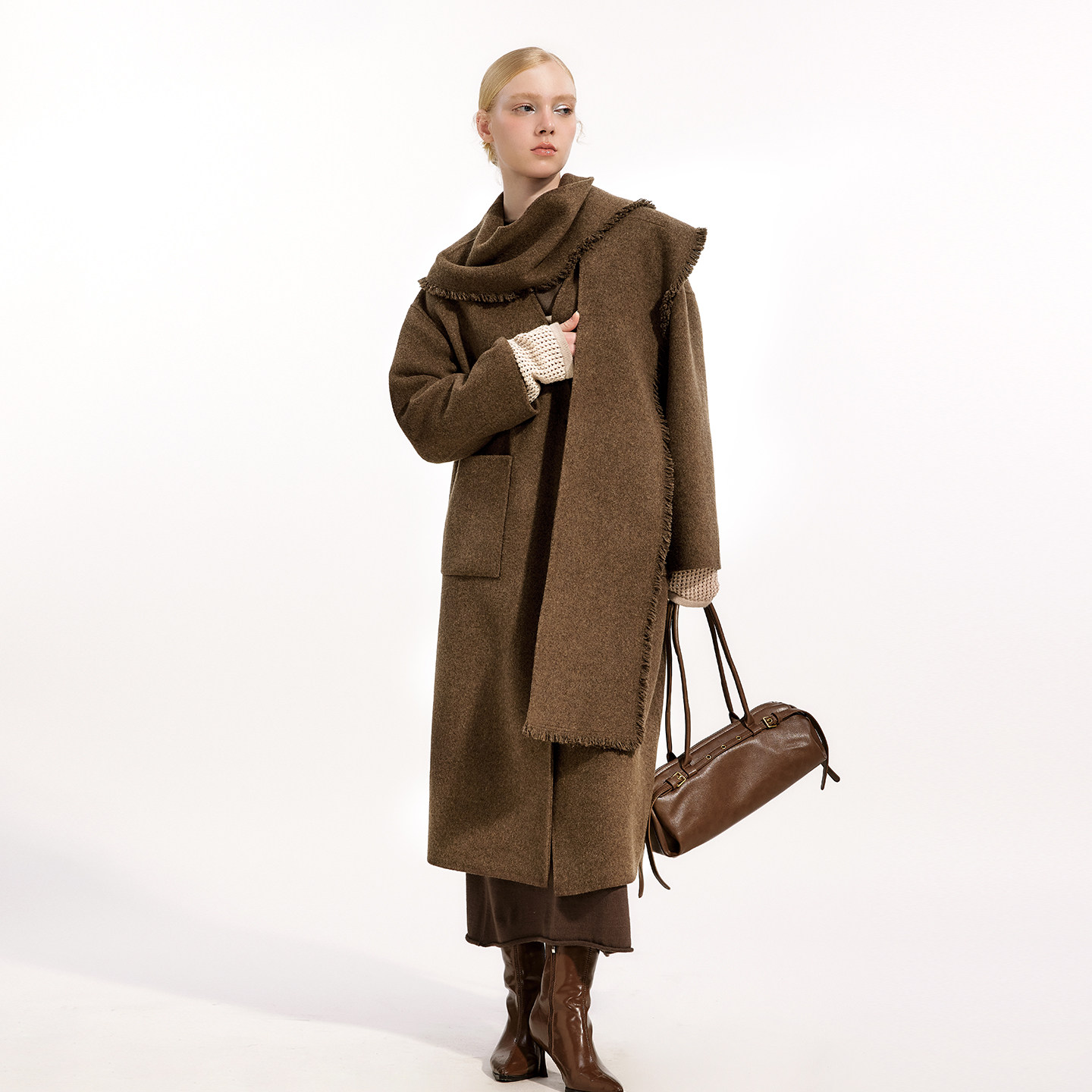 【圣诞钜惠】艺之卉row系100绵羊毛毛呢大衣围巾保暖外套25冬新款