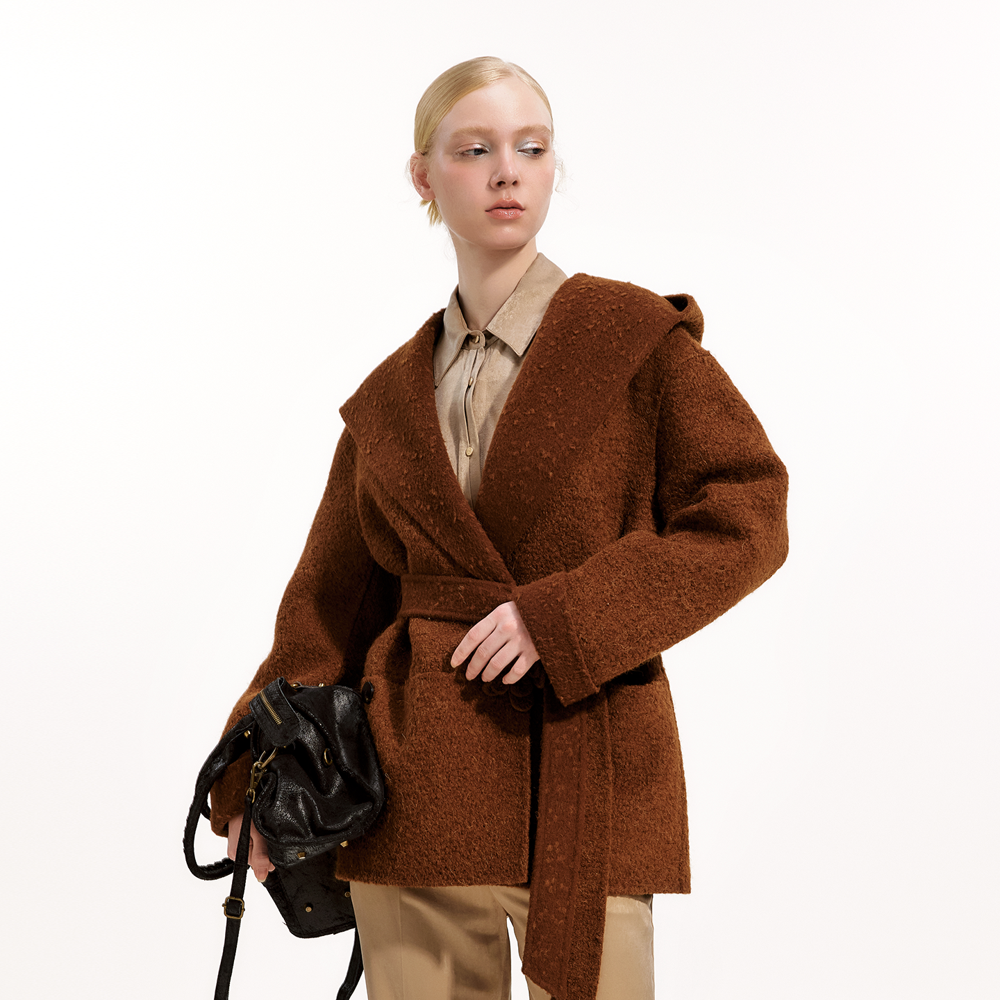 【圣诞钜惠】艺之卉雅丹风圈圈羊驼羊毛连帽毛呢大衣外套2025新款