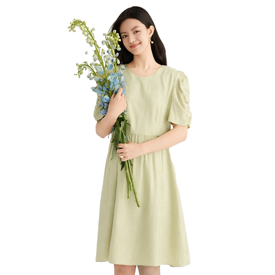 艺之卉肌理感提花泡泡袖连衣裙